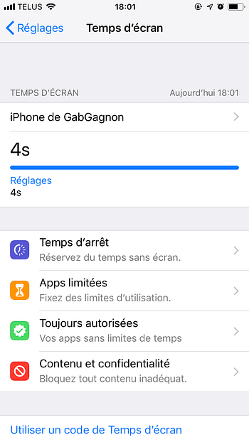 Temps d'écran iOS 12