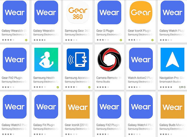 L'application Galaxy Wearable sur le Play Store. Trouvez la bonne.