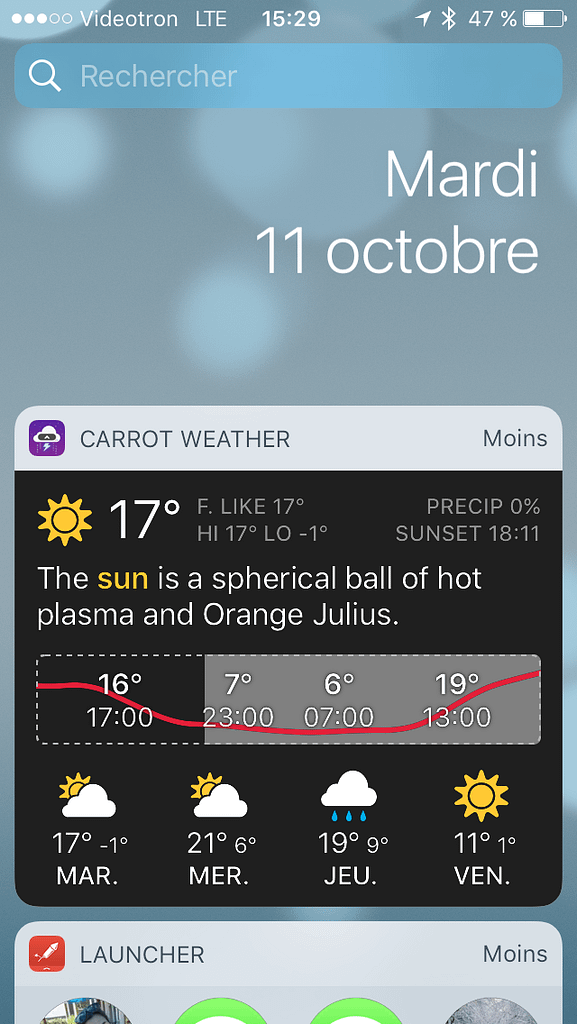Widget iOS 10 Carrot Weather